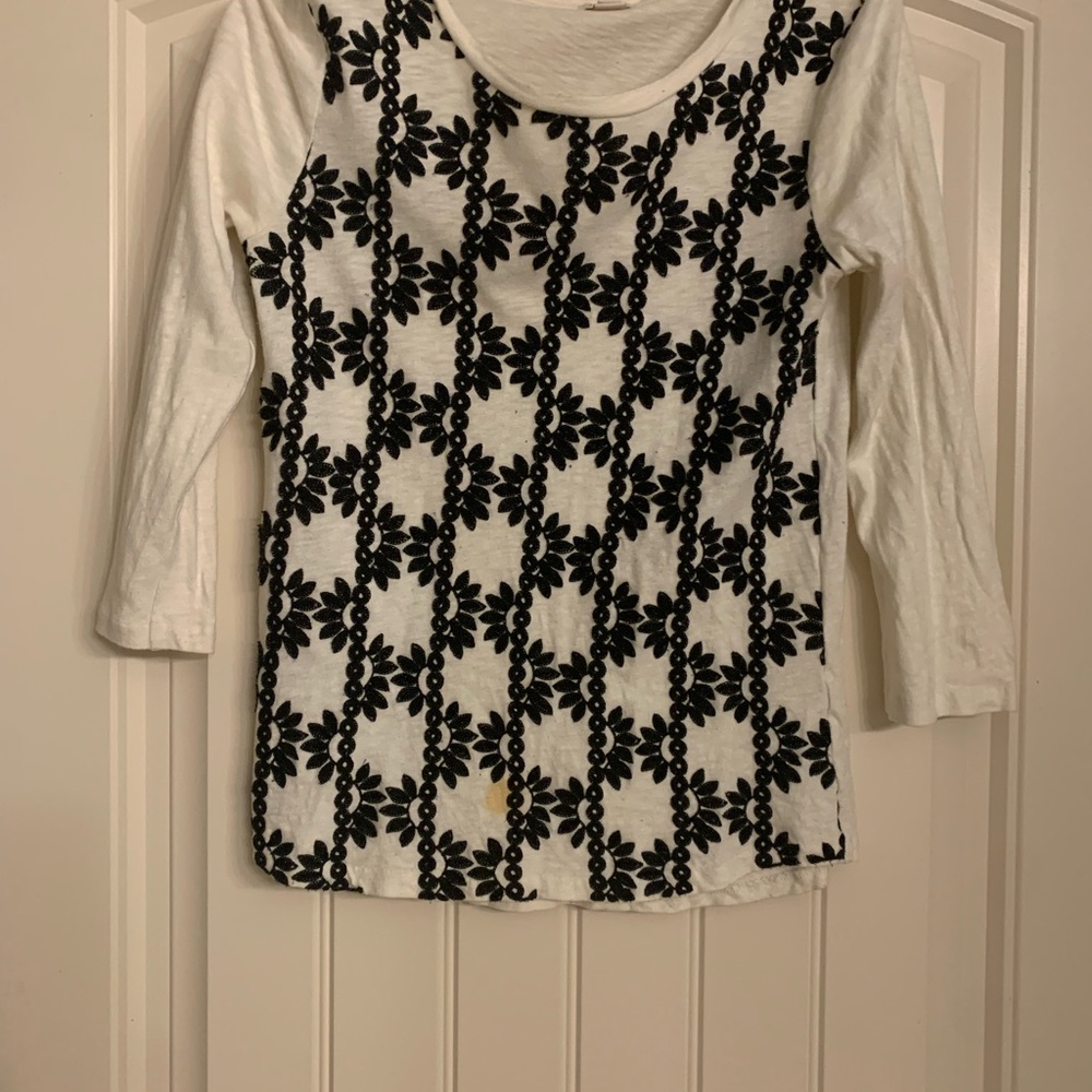 White and Black Floral Long Sleeve Top
